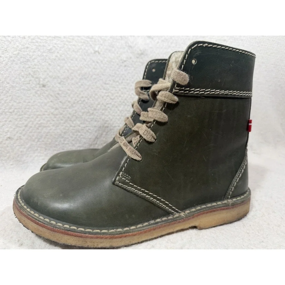Duckfeet Faborg Size 45 Green Leather Sherpa Lined Boots Danish Heritage